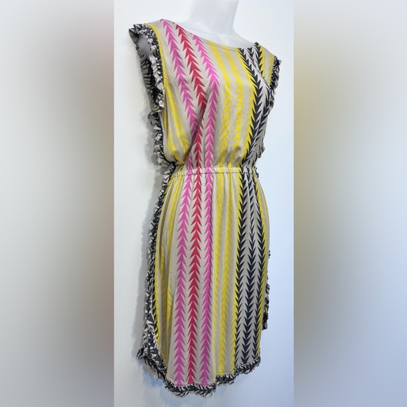 Marc by Marc Jacobs Chevron Stripe Ruffle Dress Colorful Sleeveless Size XS - Picture 10 of 10